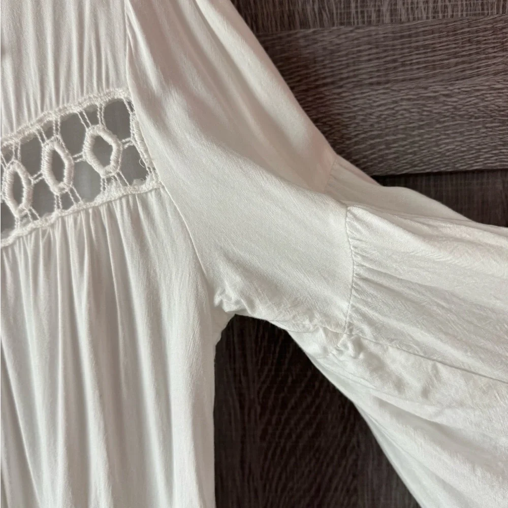 🦩🌴BOHO Beach cover up White Button-Up Tunic with Lace Details🌴🦩 - Picture 9 of 12